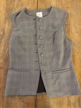 Joie Sleeveless Plaid Button Front Vest - Gray Windowpane